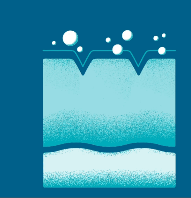 Diagram of the skin layers and the action of topical hyaluronic acid on the surface.